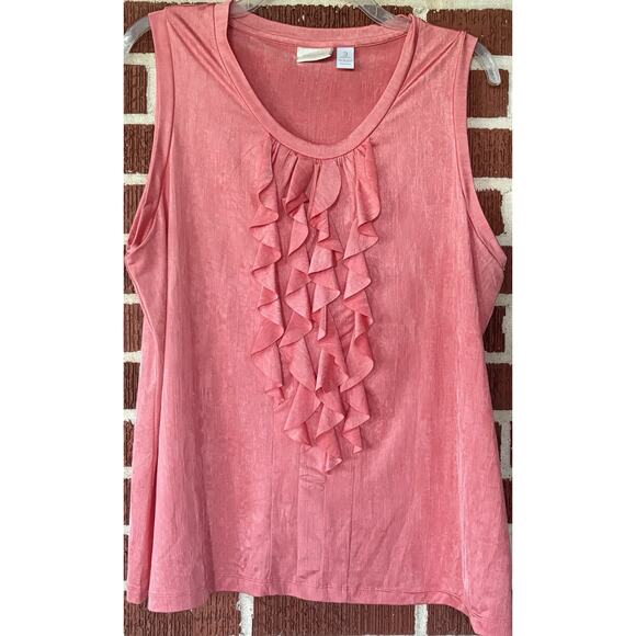 Chico's Coral Sleeveless Satiny Knit Ruffled Front Tank Size 3 (XL) - Picture 1 of 3